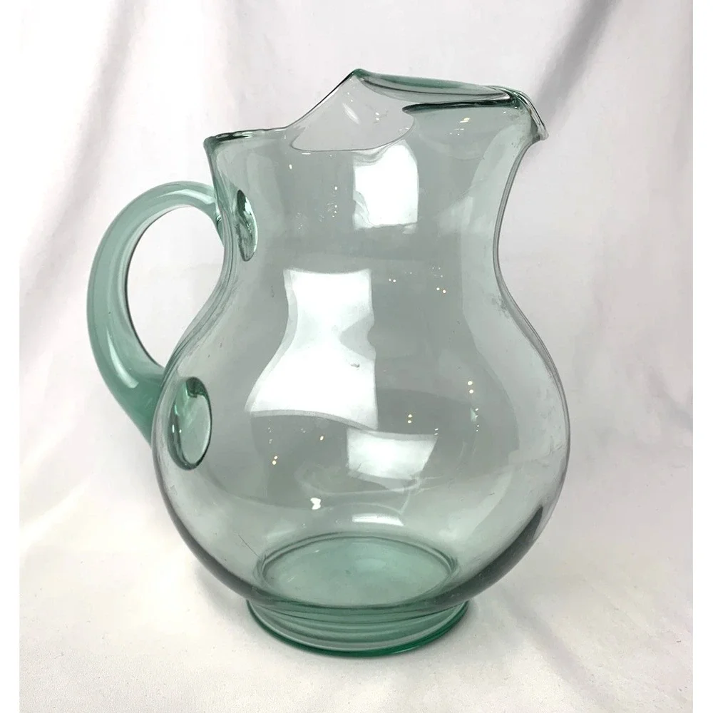 Mexican Green Glass Pitcher Rare Large Vintage Margarita